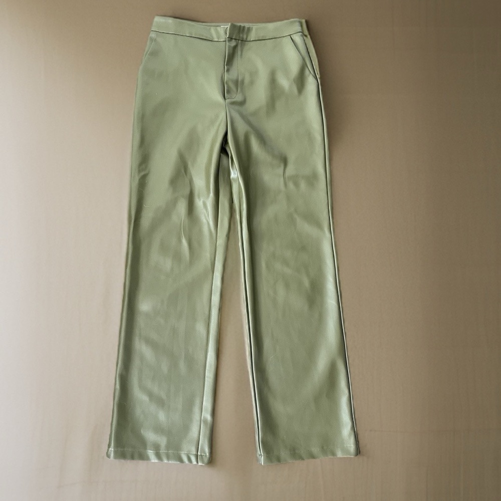 Elodie olive green faux leather pants- soft material inside size medium M size 8